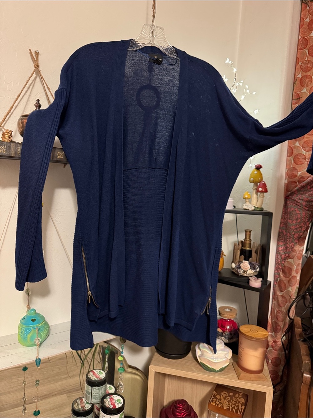 Worthington Navy Open-Front Lightweight Cardigan with Zip Pockets